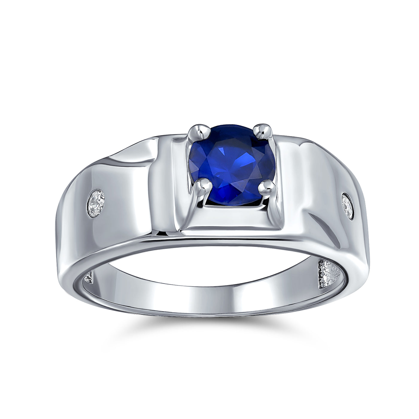 Unisex 1CTW Round Blue Sapphire CZ Men's Engagement Ring in Sterling Silver