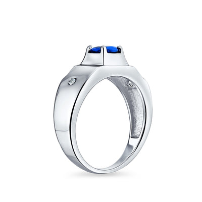 Unisex 1CTW Round Blue Sapphire CZ Men's Engagement Ring in Sterling Silver