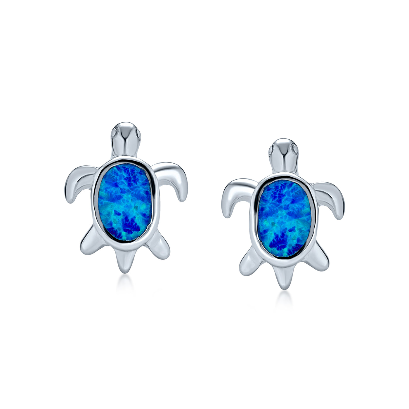 Hawaiian Blue Created Opal Turtle Stud Earrings Small Sterling Silver