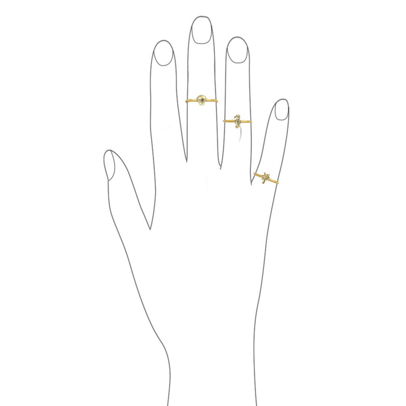 Midi Knuckle 1MM Band Nautical Seashell Ring Gold Plated Silver