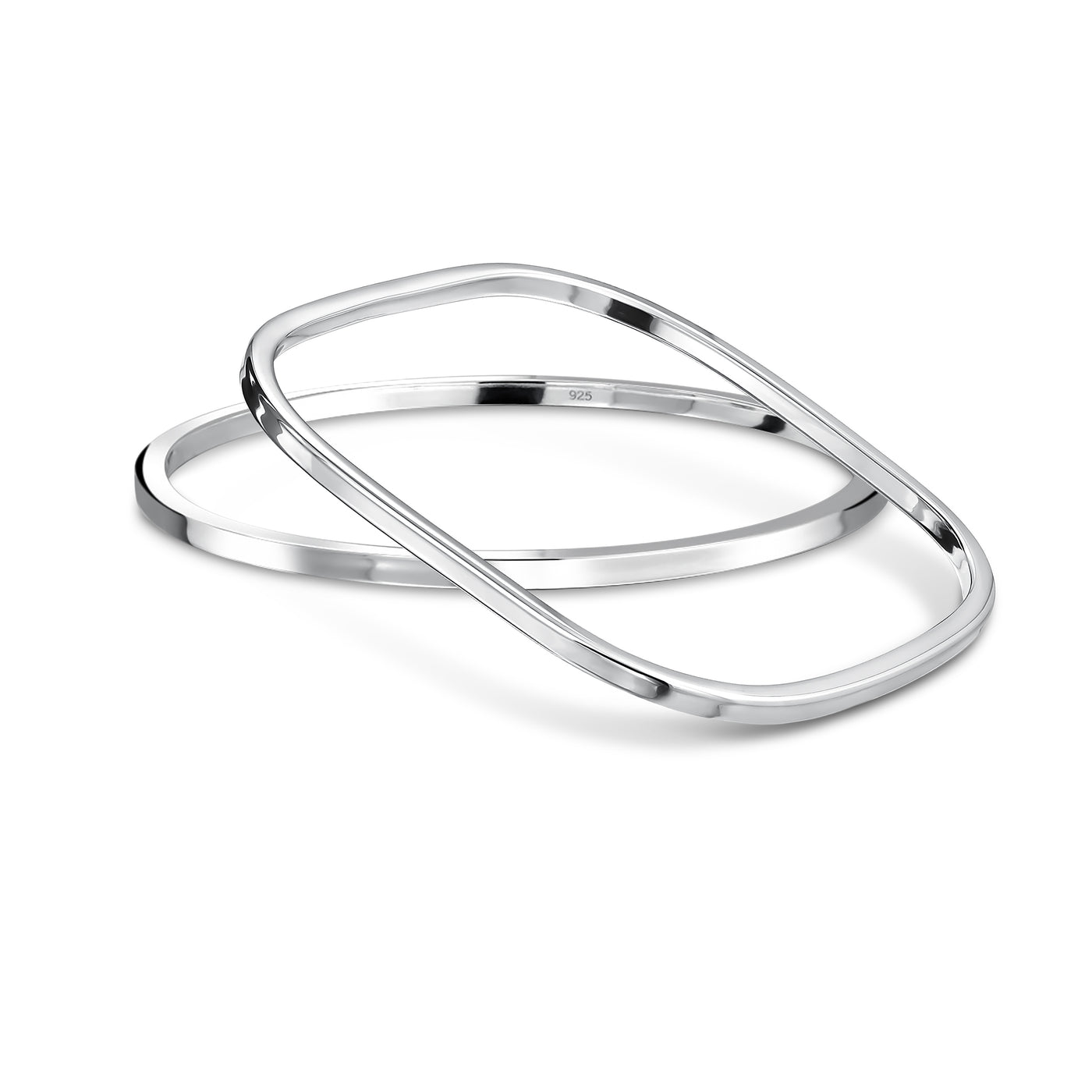 Set of 2 Plain Stackable Square & Round Bangle Bracelet Sterling Silver - Bling Jewelry