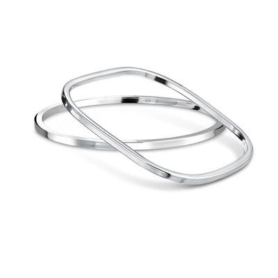Set of 2 Plain Stackable Square & Round Bangle Bracelet Sterling Silver - Bling Jewelry