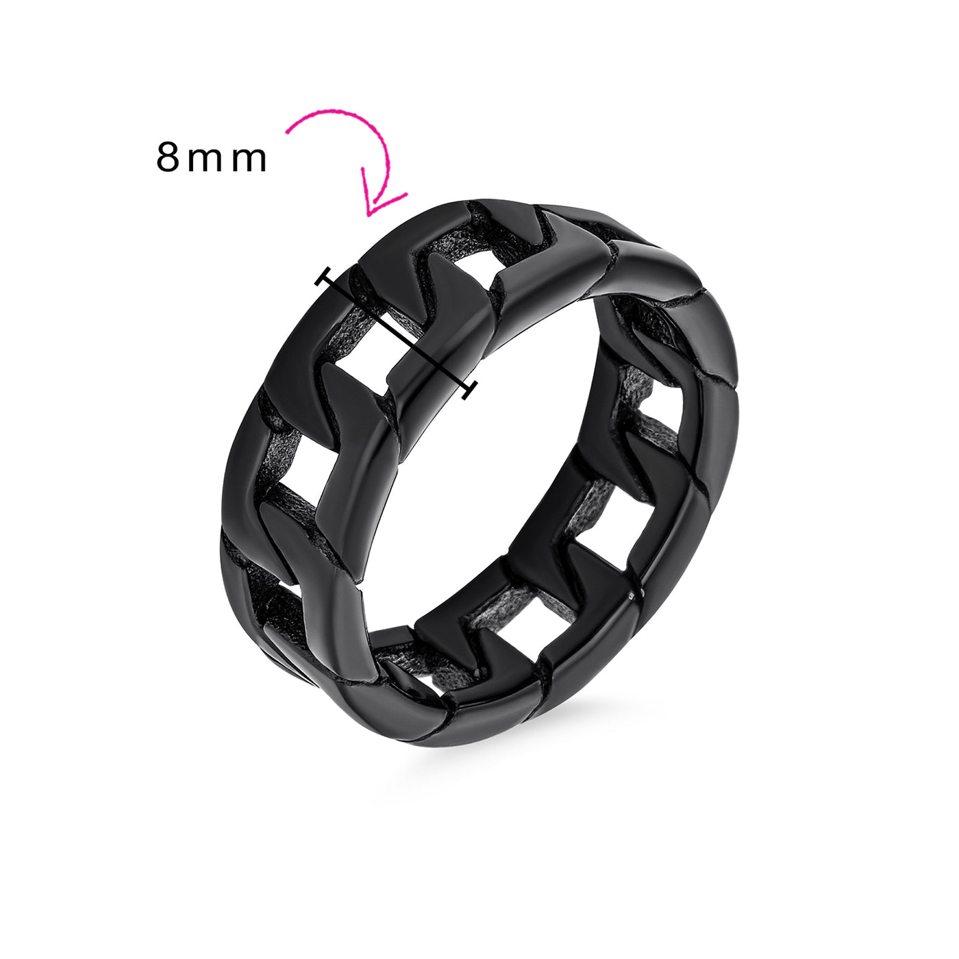 Men's Biker Curb Black Link Chain Ring Band Solid Stainless Steel