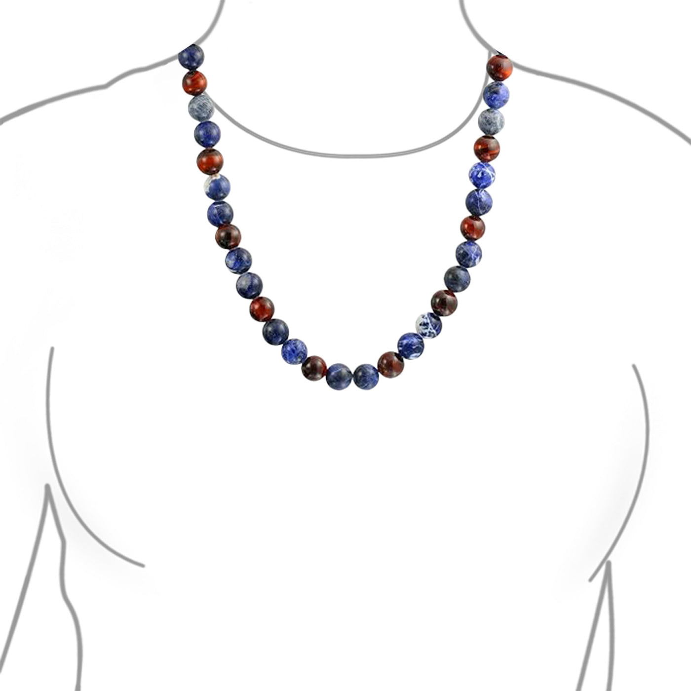 Bali Style Gemstone Blue Sodalite Tiger Eye Ball Bead Strand Necklace