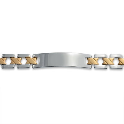 Set of 2 Two-Tone ID Bracelet Cross X Link 8 Inch Stainless Steel Band