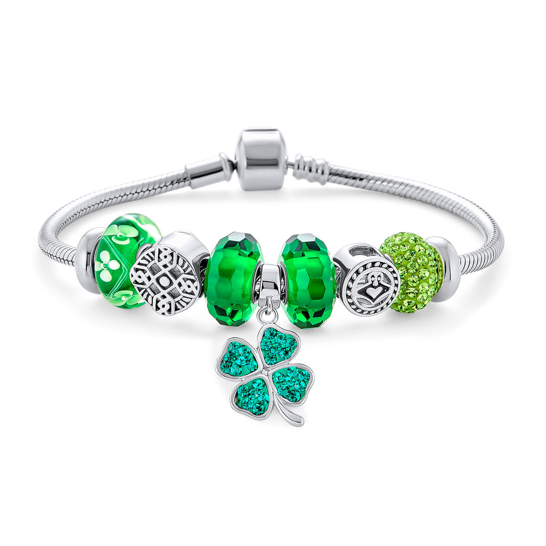 Celtic Knot Green Shamrock Clover Claddagh Charm Bracelet