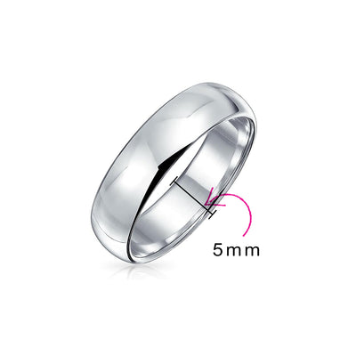 Unisex Classic Minimalist Dome Sterling Silver Ring for Couples Wedding Band