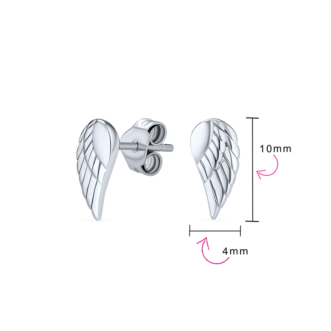 Tiny Guardian Angel Wing Feather Stud Earrings .925Sterling Silver