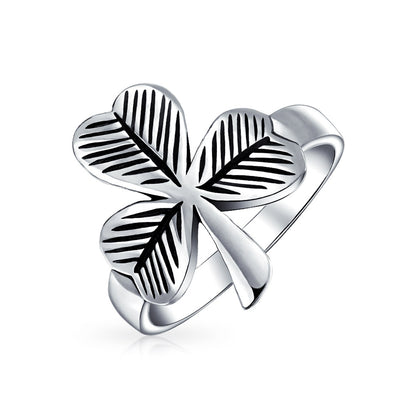 Saint Patrick's Good Luck Celtic Silver Ring with Trinity Shamrock Design