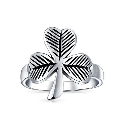 Saint Patrick's Good Luck Celtic Silver Ring with Trinity Shamrock Design