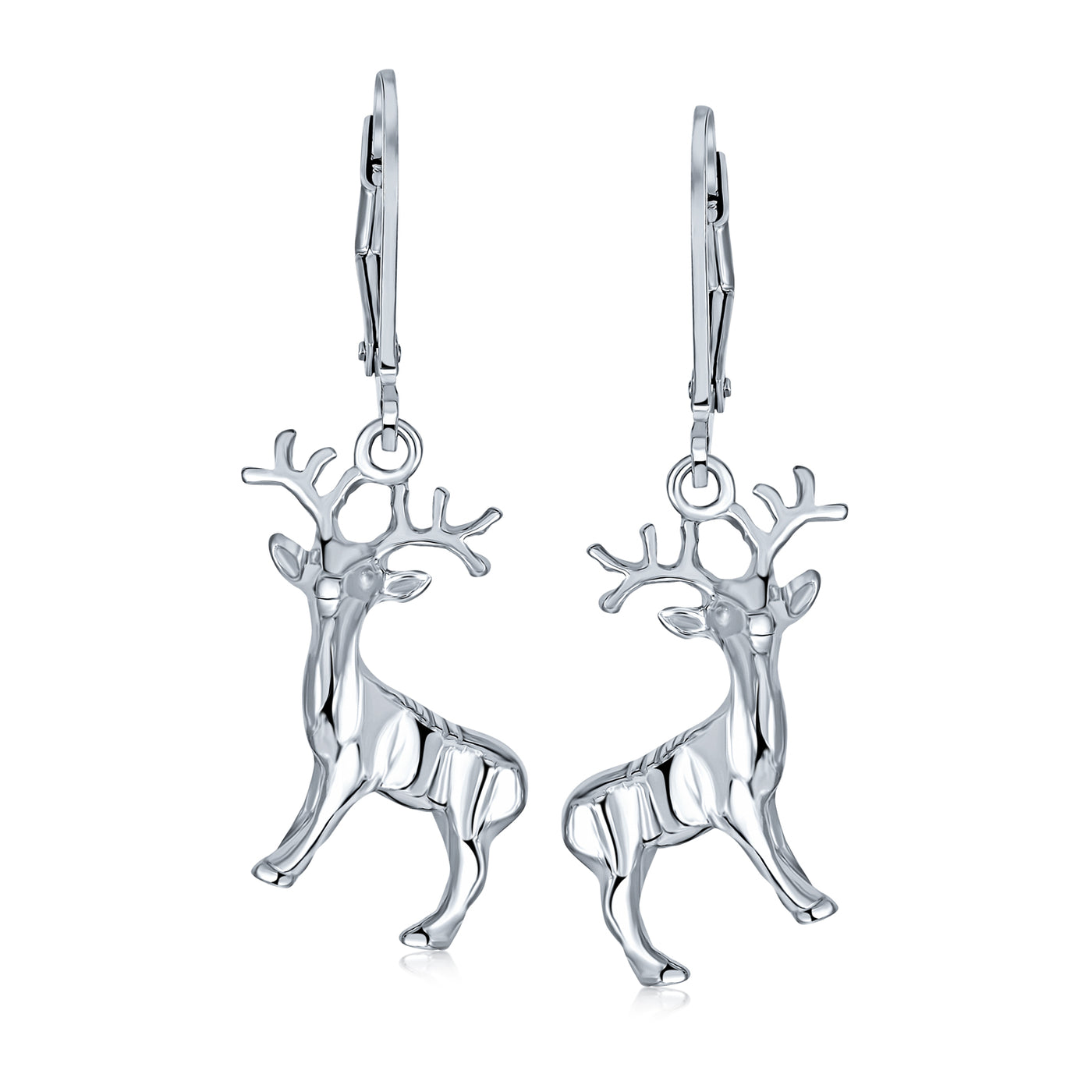 Christmas Rudolph Reindeer Lever back Dangle Earrings Sterling Silver