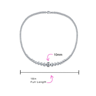 Graduated Round Bead Strand Ball Necklace Shinny .925Sterling Silver
