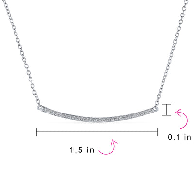 Curve Pave CZ Horizontal Sideway Bar Pendant Necklace Sterling Silver