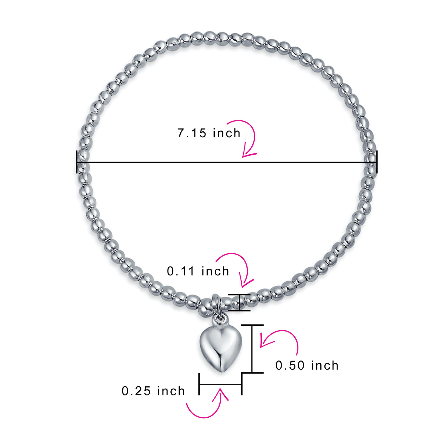 Romantic Heart Charm Stretch Bracelet & Huggie Hoop Earrings Set Sterling Silver