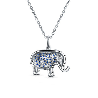 Elephant Up Trunk Blue Pendant Necklace Imitation Sapphire Pave CZ