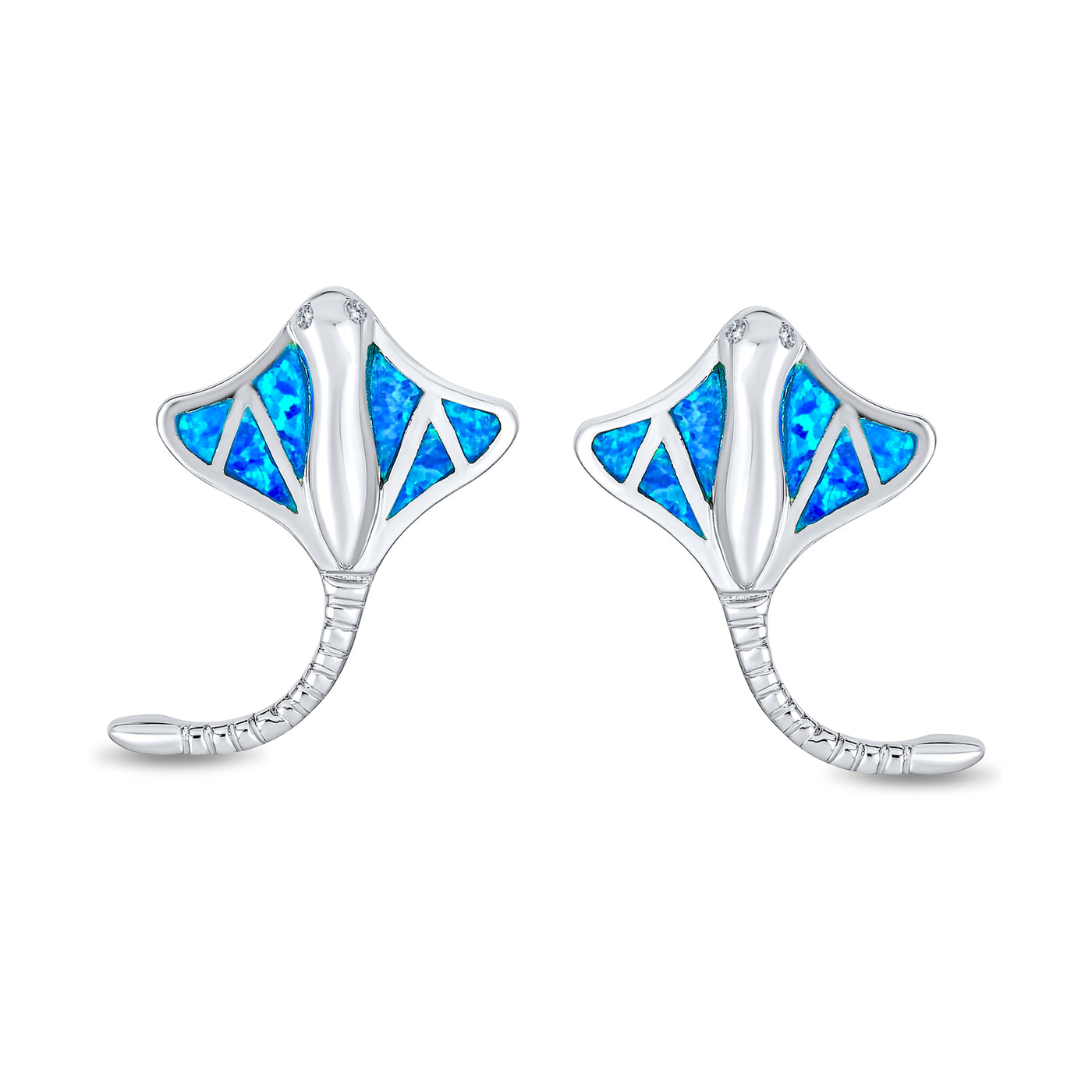 Blue Inlay Created Opal Stingray Stud Earrings Sterling Silver – Bling ...