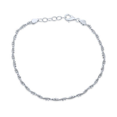 Twisted Bead Snake Chain Anklet Hot Wife .925 Sterling Silver Extender