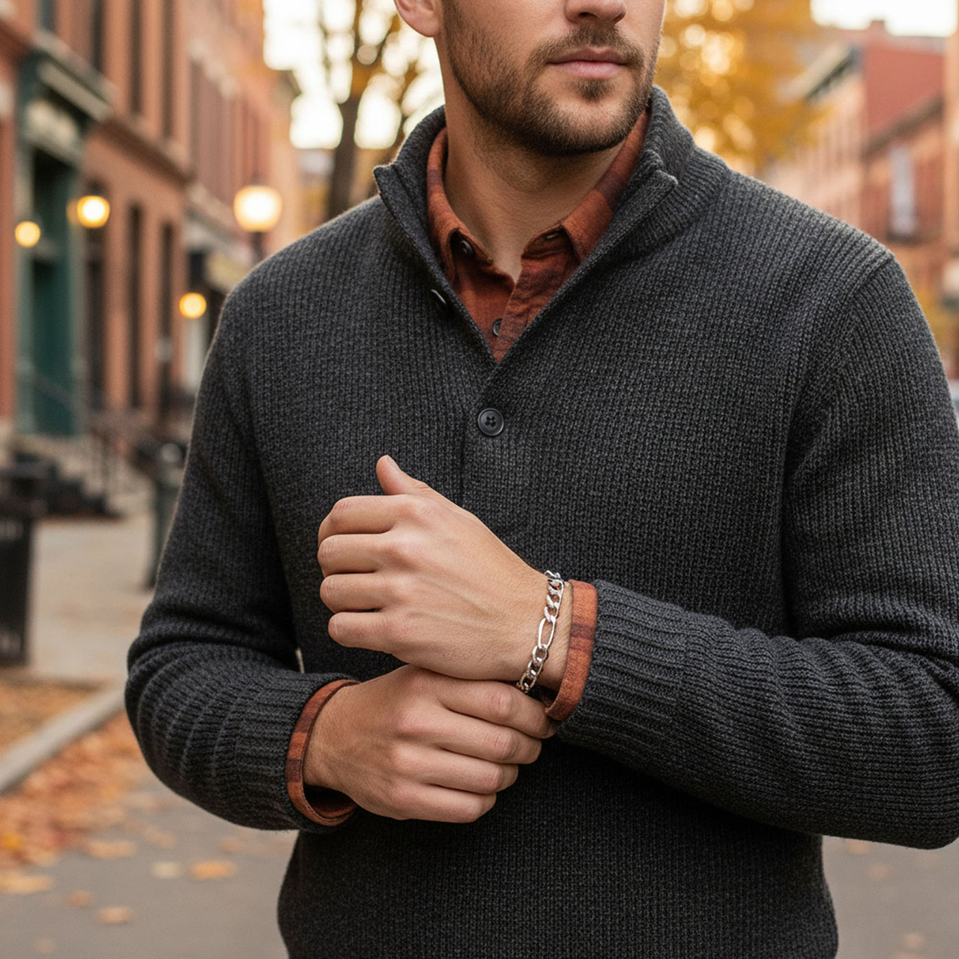 Thick Heavy 7MM Italian Figaro Chain Link Bracelet Sterling Silver Made In Italy