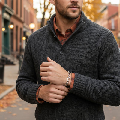 Thick Heavy 7MM Italian Figaro Chain Link Bracelet Sterling Silver Made In Italy