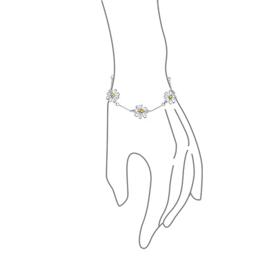 Summer Two Tone Chain Link Bracelet with Sunflower Daisy Charm Gold Plated