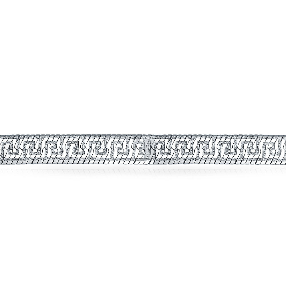 Herringbone Reversible Flat Greek Key Chain Bracelet Sterling Silver