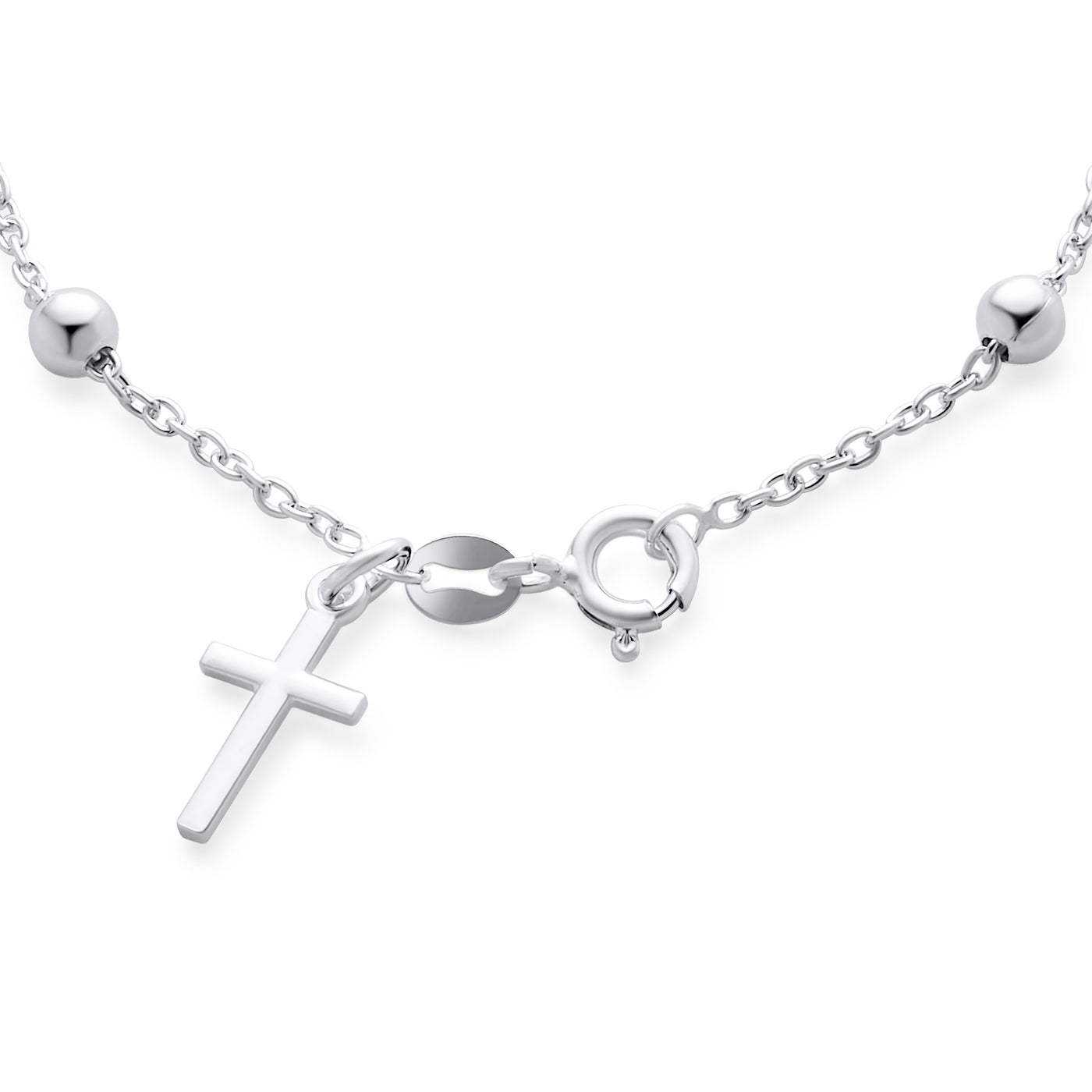 Rosary Prayer Ball Beads Cross Bracelet Communion Sterling Silver