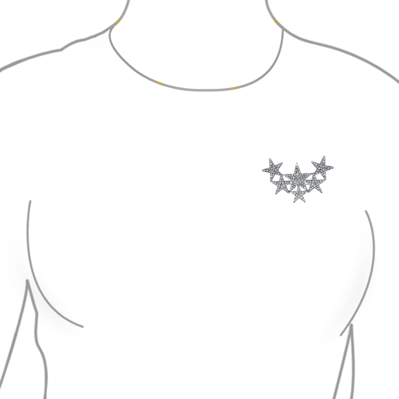 Set of 2 Large Celestial Rock Star Crystal Stars Brooch Pin Silver Gold Plated