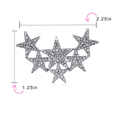 Set of 2 Large Celestial Rock Star Crystal Stars Brooch Pin Silver Gold Plated