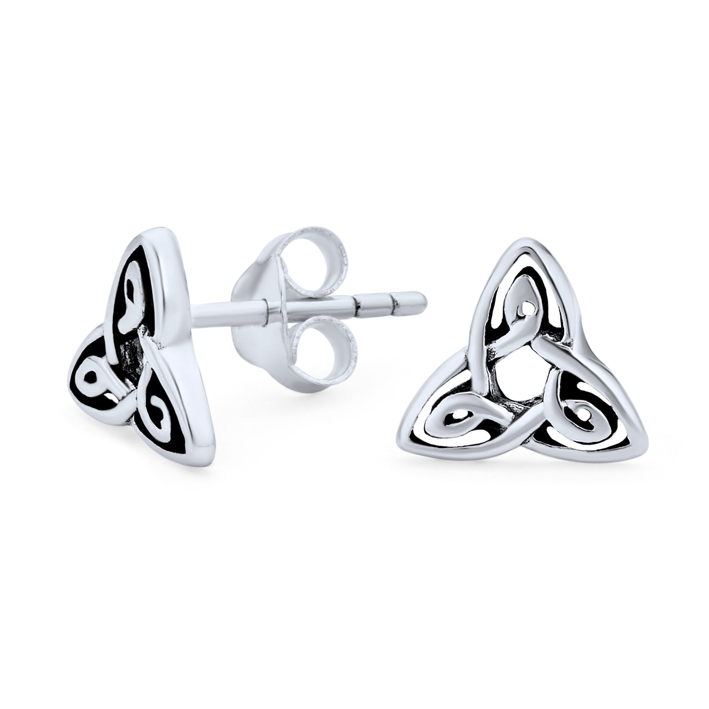 Celtic Knot Necklace & Trinity Infinity Stud Earrings Set Oxidized Silver