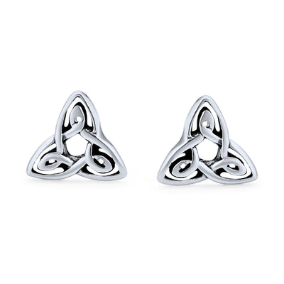 Set of 2 Celtic Infinity Knot & Round Triskele Stud Earrings Oxidized Silver