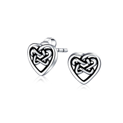 Heart Love Celtic Friendship Knot Stud Earrings .925 Sterling Silver