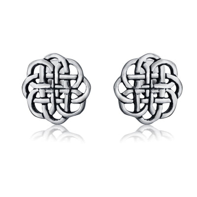 Medallion Shield Celtic Knot Circle Stud Earrings .925 Sterling Silver
