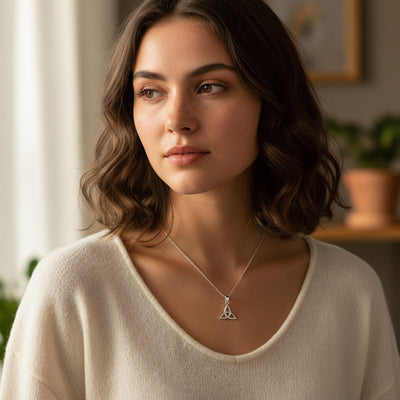 Small Trinity Viking Love Knot Celtic Triquetra Pendant Necklace Sterling Silver