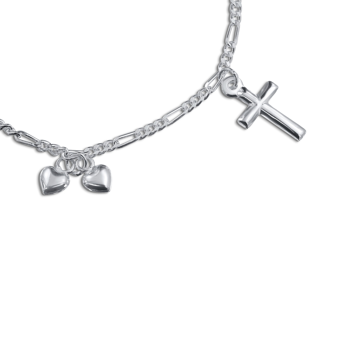 Religious Cross Hearts Multi Charm Bracelet Communion Sterling Silver