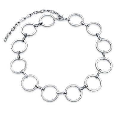 Retro Large Open Round Circle Choker Silver Tone Metal Necklace