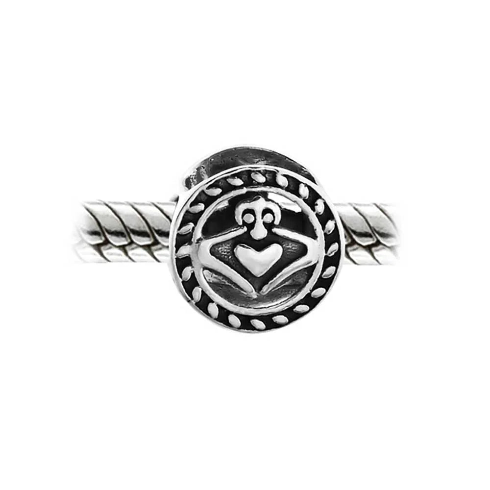 BFF Celtic Claddagh Charm Bead in Oxidized Sterling Silver