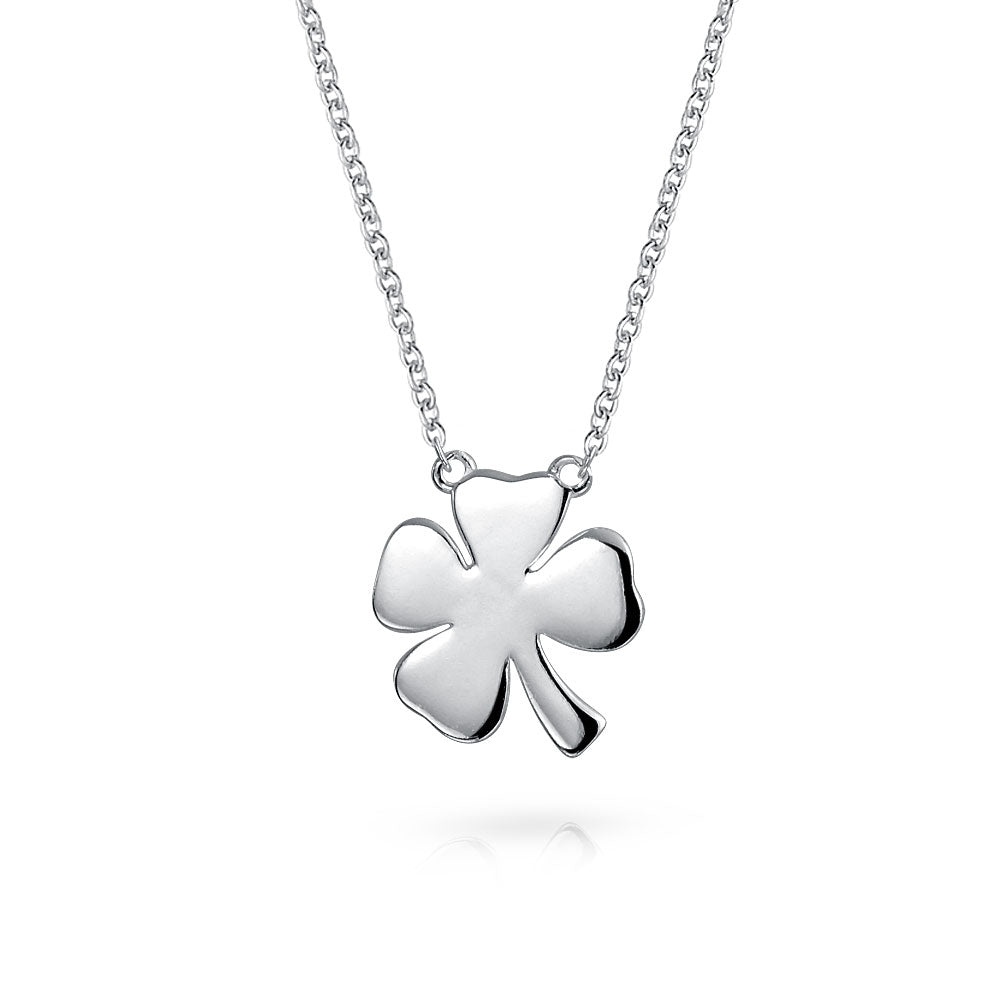 Set of 2 Four Leaf Clover & Horseshoe Pendant Necklace Sterling Silver