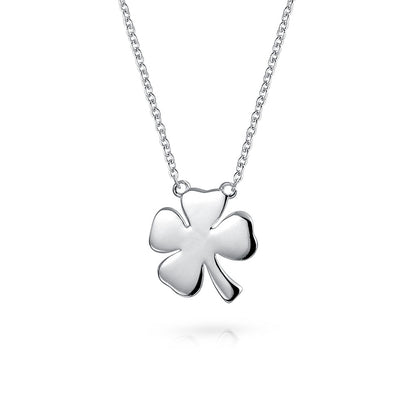 Set of 2 Four Leaf Clover & Horseshoe Pendant Necklace Sterling Silver