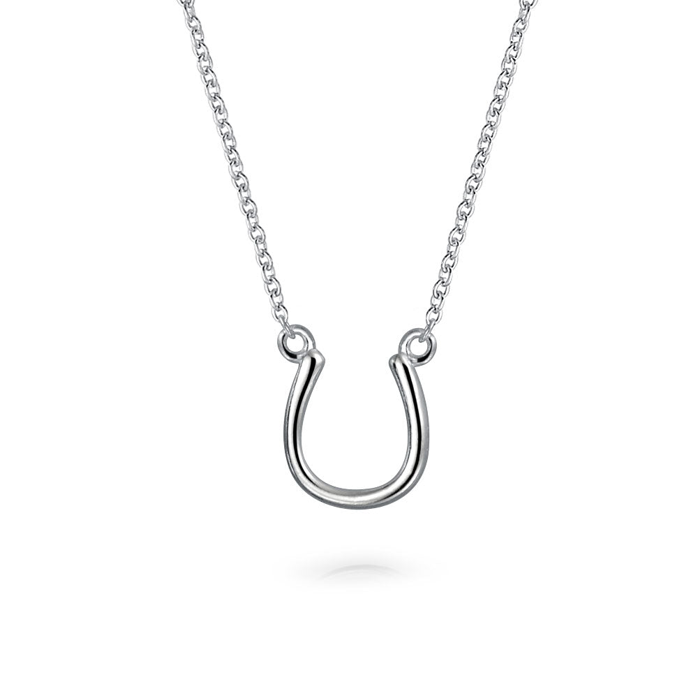 Set of 2 Four Leaf Clover & Horseshoe Pendant Necklace Sterling Silver