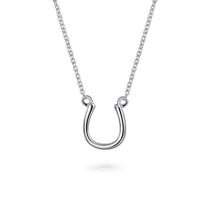 Set of 2 Four Leaf Clover & Horseshoe Pendant Necklace Sterling Silver