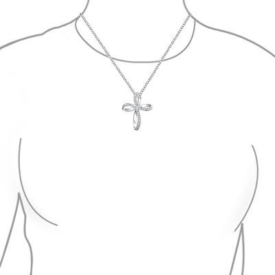 Infinity Ribbon Twist Cross Pendant Necklace Pave CZ Sterling Silver