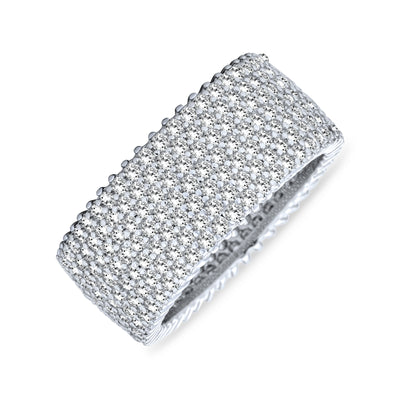 Pave 5 Row Wide CZ Wedding Eternity Band Ring .925 Sterling Silver