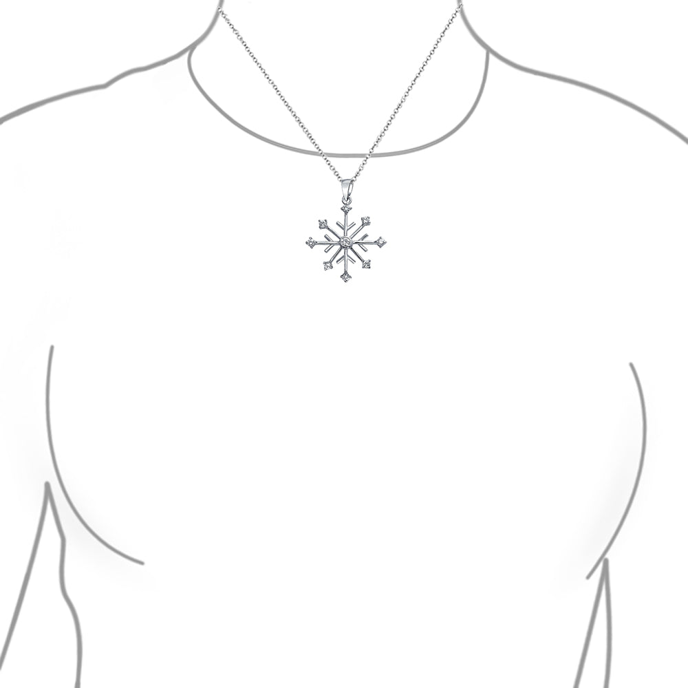 Winter Snowflake Pendant Necklace CZ Cubic Zirconia Sterling Silver