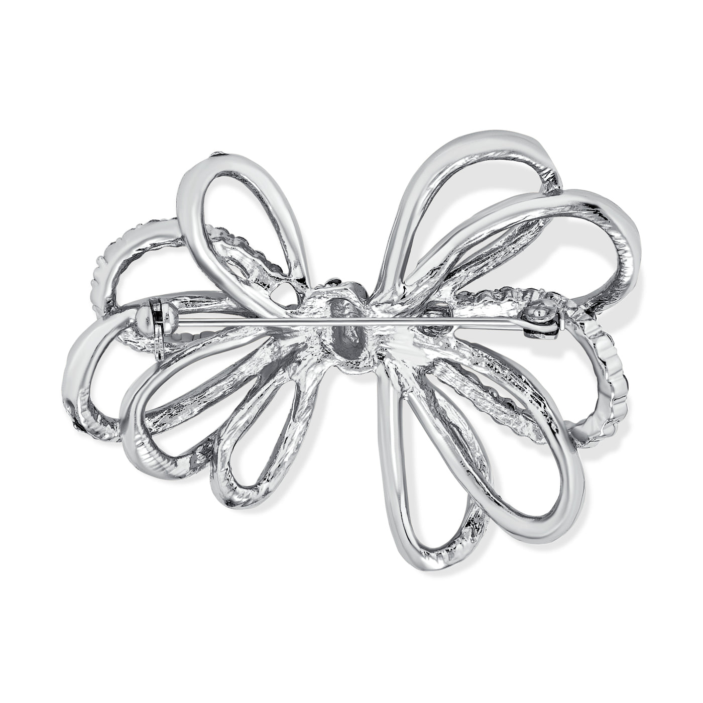 Set of 2 Large Bridal Holiday Crystal Wedding Bow Brooch Pin Silver Gold Plated