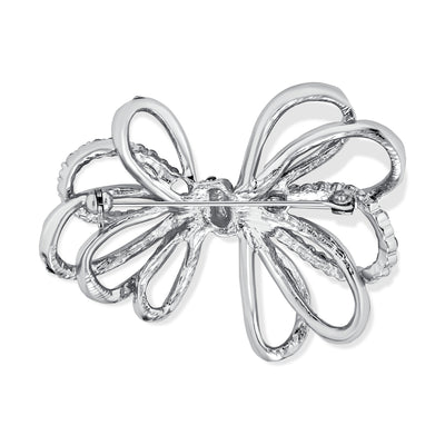 Set of 2 Large Bridal Holiday Crystal Wedding Bow Brooch Pin Silver Gold Plated