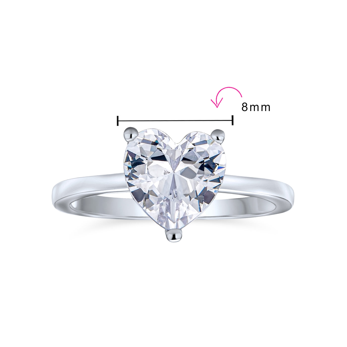 2CT AAA CZ Solitaire Heart Engagement Ring Band Ring Sterling Silver