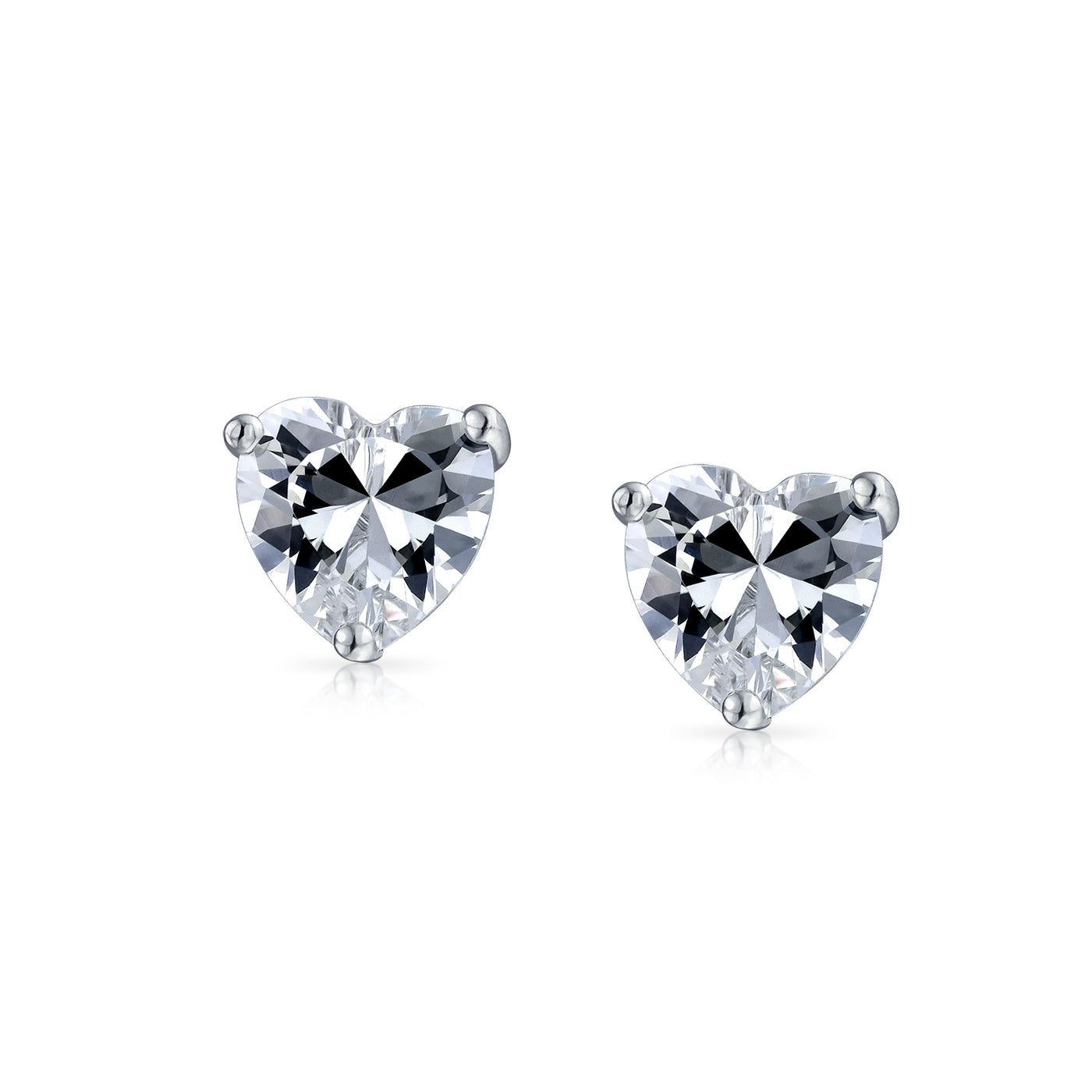 Set of 2 Heart CZ Solitaire Stud Earrings 1CT Sterling & 2CT Gold Plated Silver