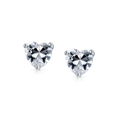 Set of 2 Heart CZ Solitaire Stud Earrings 1CT Sterling & 2CT Gold Plated Silver
