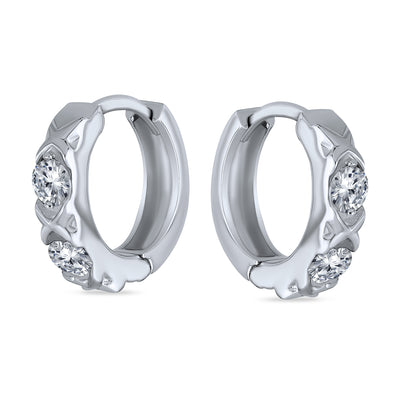 Set of 2 CZ Pave Circle & XO Crisscross Huggie Hoop Earrings Sterling Silver
