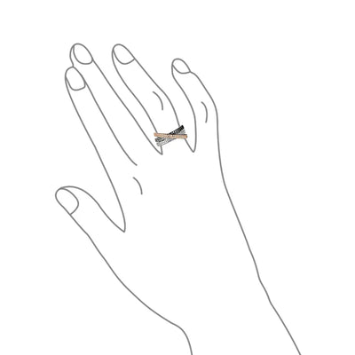 Tri Color Cocktail Statement Ring: Black White Rose Metal CZ Crossover Design